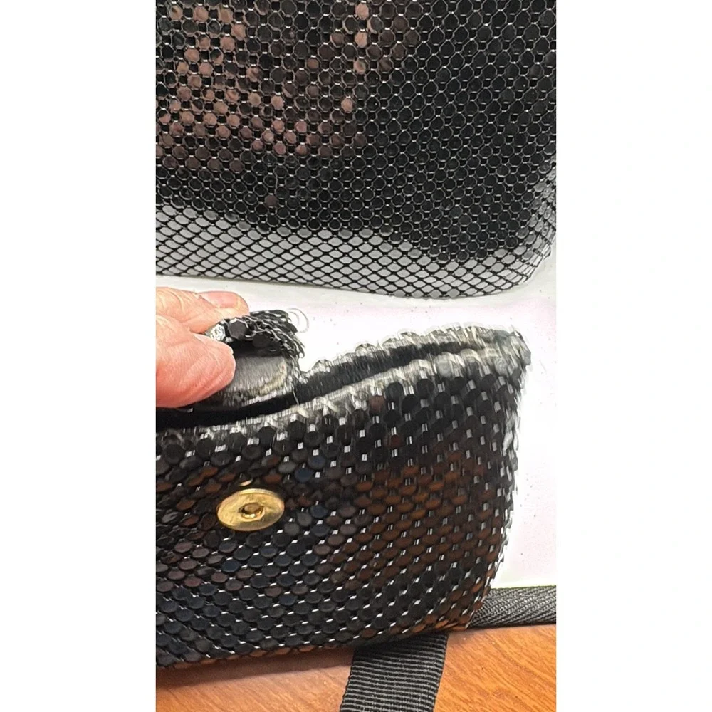 Vintage Starbags Black‎ Metallic Mesh Evening Bag with Coin Purse, leather strap